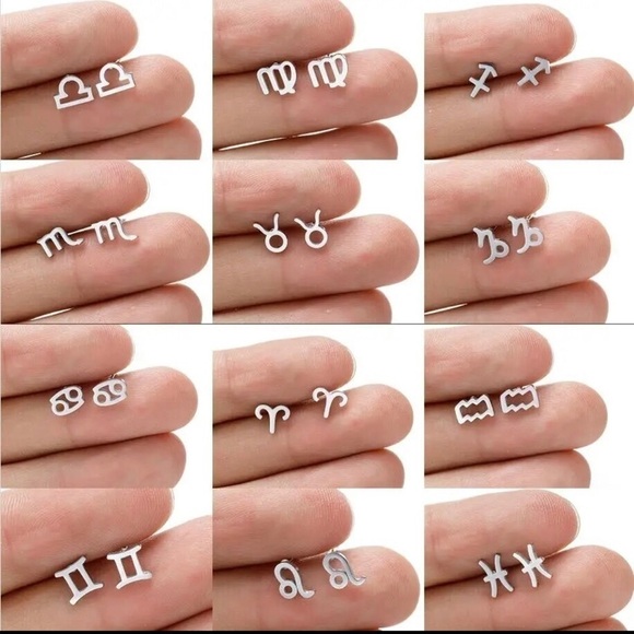 2 FOR $25 18K Gold Unisex Gemini Zodiac Sign Minimalist Stud Earrings - Picture 3 of 4